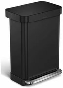 Simplehuman Coș de gunoi dreptunghiular cu pedalăși buzunar pentru saci de 55 l, negru