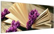 Tablou cu carte și floare violetă (120x50 cm)