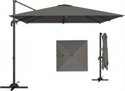 Outsunny Umbrelă de Grădină Decentralizată cu Manivelă 3x3m, Înclinabilă, Rotativă 360°, Umbrelă de Exterior Pătrată cu Bază Cruce, din Aluminiu, pentru Terasă sau Piscină, UV30+, Gri Închis | Aosom Romania