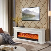 Șemineu electric cu efect LED realist cu 12 culori, Comodă TV, design elegant, control vocal și telecomandă, fără încălzire, 180 cm, Alb