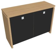 Dulap mic Verno 128 x 46 x 90 cm, uși de sticlă, stejar deschis / negru