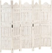 vidaXL Paravan cameră sculptat manual 5 panouri alb 200x165 cm mango