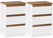 HOMCOM Set de 2 Mesite de Noapte Înguste de 3 Sertare Comode pentru Sufragerie Hol 40x30x59,5 cm Alb | Aosom Romania