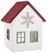 Sfeșnic din lemn cu sticlă Casă cu fulg, 15 cm,roșu