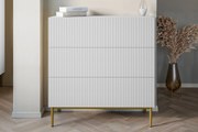 Comoda Nicole cu trei sertare cu picioare metalice 100 cm - alb mat / picioare aurii