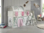 Set pat semi-supraetajat pentru copii SCOTT, alb, 90 x 200 cm, pin scandinav masiv, cu scară, opțional cu sertare și buzunare pentru depozitare și