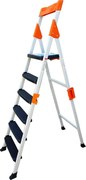 Scara dubla pliabila din aluminiu emailat HouseXL® Harbinger, plianta, maxim 155 kg, trepte si platforma acoperite cu plastic anti-aderent, picioare