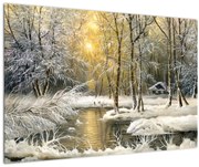 Tablou - Cabană în pădure, pictură în uei (90x60 cm)