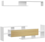 HOMCOM Dulap TV cu Raft de Perete, Rafturi Deschise și Dulăpior din Lemn, Mobilier TV Modern, 153,6x25x42 cm, Alb | Aosom Romania