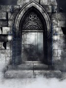 Ilustrație Gothic stone gate with lanterns, FairytaleDesign