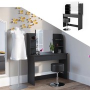 SEN221 - Set Masa neagra toaleta, 108 cm, cosmetica machiaj oglinda masuta vanity, oglinda cu sau fara LED, cu sau fara scaun