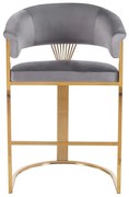 Scaun bar, cadru metalic auriu, catifea, Gri-Albastru închis/Auriu