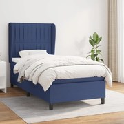 vidaXL Pat box spring cu saltea, albastru, 90x200 cm, textil