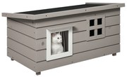 Casa din lemn pentru pisici Pawhut, Canisa de adapost ridicata pentru pisici, Casuta de joaca pentru animale de companie, cu acoperis de asfalt, Cortina din PVC, Fereastra, 87 x 52 x 48 cm, Gri | Aosom Romania
