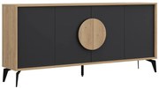Comodă neagră/în culoare naturală joasă cu aspect de lemn de stejar 180x82 cm Vae – Marckeric
