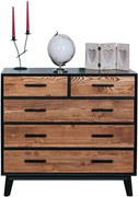 Comodă lemn masiv Timeless 3+2 Sertare Negru, 98 × 45 × 85 cm