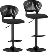 Set HOMCOM de 2 Scaune de Bar Reglabile, Scaune de Bucătărie Înalte din Țesătură Tip In cu Spătar, Suport pentru Picioare și Scaun Moale, Structură din Metal, Scaune de Bar Rotative la 360°, Negru | Aosom Romania