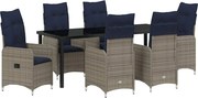 vidaXL Set de masă pentru grădină cu pernă 7 pcs Negru poliratan
