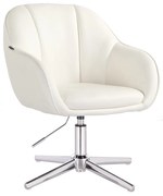 HR2055CROSS Scaun Alb din Piele Ecologica cu Bază Cromata