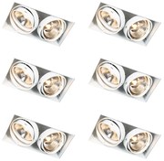 Set de 6 spoturi încastrate albe GU10 AR111 fără ramă cu 2 lumini - Oneon