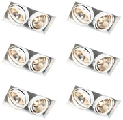 Set de 6 spoturi încastrate albe GU10 AR111 fără ramă cu 2 lumini - Oneon
