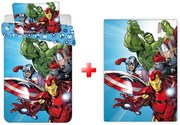 Avengers Light Blue set de lenjerie de pat pentru copii și pătură din polar