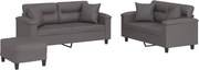 vidaXL Set de canapele cu perne, 3 piese, gri, piele ecologică