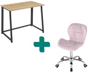 Set pentru birou – birou pliabil ZARIMO 80×40 cm stejar sonoma + scaun de birou AVOLA VELVET roz
