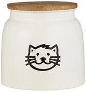Cutie metalica alba pentru hrana pisicilor cu capac de lemn CAT FOOD