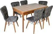 Set masa extensibila cu 6 scaune tapitate Homs nuc-gri 170 x 80 cm
