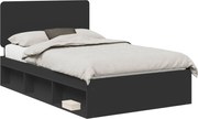 vidaXL Cadru de pat cu headboard Negru 135 x 190 cm Lemn de pin masiv