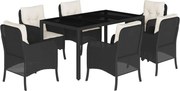 vidaXL Set mobilier de grădină cu perne, 7 piese, negru, poliratan
