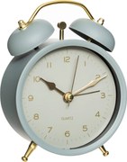 Ceas de masa cu alarma cu limbii aurii, albastru deschis, 10 x 5,5 x 13,5 cm