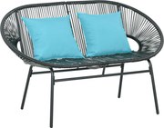 Outsunny Bancă de grădină cu 2 locuri din metal și sfoară din rășină cu 2 perne - dim. 132L x 72l x 83Î cm - negru | Aosom Romania