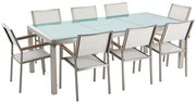 Set de masă pentru grădină Grosso (alb) (blat din sticlă 210x100 cm) (scaune albe). 1011752