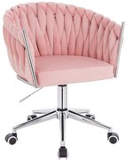 HR750K Scaun Roz Pudra din Catifea cu Bază Cromata