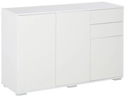 HOMCOM Mobilier Multiuz Alb, pentru Sufragerie Bucătărie Birou, 2 Sertare și 2 Uși, Deschidere Prin Apăsare, 117x36x74cm | Aosom Romania