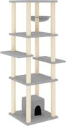 vidaXL Ansamblu de pisici, stâlpi din funie sisal, gri deschis, 154 cm