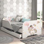 Pat pentru copii MIKI 160 x 80 cm cu motiv de unicorn curcubeu