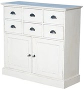 Comoda alba, din lemn de pin, cu 6 sertare si 2 usi, aspect vintage, Country