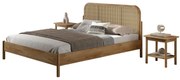 Set mobilier OLIVE copii pentru dormitor, pat 160x200 cm cu capăt rotunjit din rattan și două noptiere, culoare stejar – Vipack