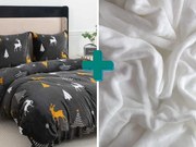Set 2 bucati lenjerie microplus WHITE TREES gri inchis + cearceaf microplus SOFT 180x200 cm alb, pat dublu