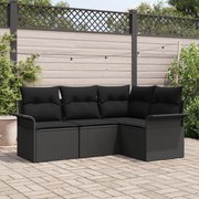 vidaXL Set de canapele pentru grădină cu pernă 4 pcs Negru Rattan poli