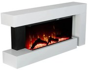 Șemineu electric, montare independentă, cadru MDF, sticla securizata, flacara LED cu efect realist, difuzor cu sunet de lemne trosnind, 120x56x24 cm, Alb