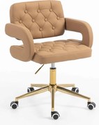 HR8403K Scaun Caramel Piele Ecologica Premium Soft cu Bază Aurie