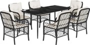 vidaXL Set mobilier de grădină cu perne, 7 piese, negru, poliratan