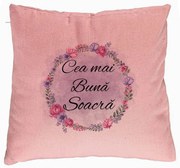 Perna Decorativa pentru Soacra 1, 40x40 cm, Roz, Husa Detasabila, Burduf