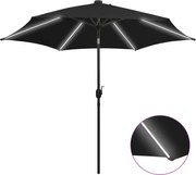 vidaXL Umbrelă de soare cu LED-uri, stâlp din aluminiu, negru, 300 cm