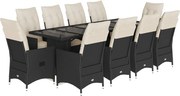vidaXL Set bistro de grădină, 11 piese, cu perne, negru, poliratan