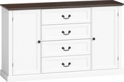 HOMCOM Credență de Bucătărie, Mobilier de Bucătărie cu 4 Sertare Soft Close, Blat Gros, Bufet cu Rafturi Reglabile, Stil Rustic, pentru Sufragerie, Sala de Mese, 147x40x87 cm, Alb | Aosom Romania
